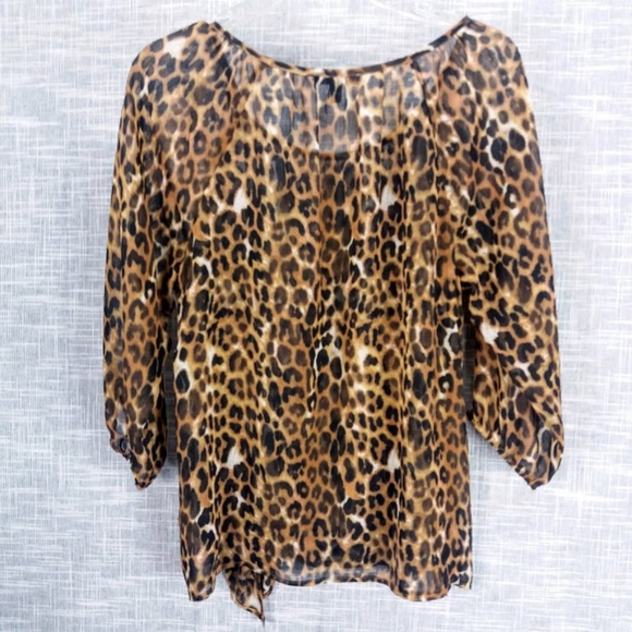 Express Sheer Leopard Print Tie Front Top Medium - Picture 3 of 3